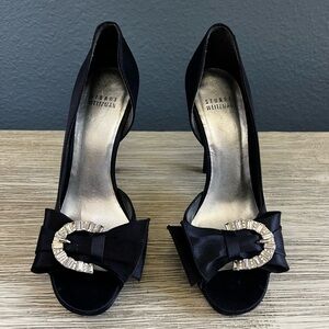 Stuart Weitzman Black Heels with Bow and Crystal Accent